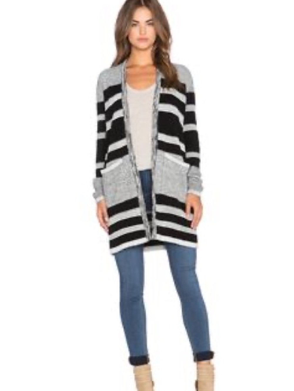 Lucy Paris Striped Open-Front Women's Cardigan Sweater - Black & Gray